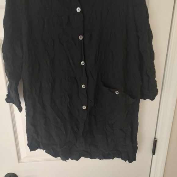 CHALET ET CECI Long Sleeve Jane Shirt Size Large Button Up Crinkled Black - Picture 9 of 11